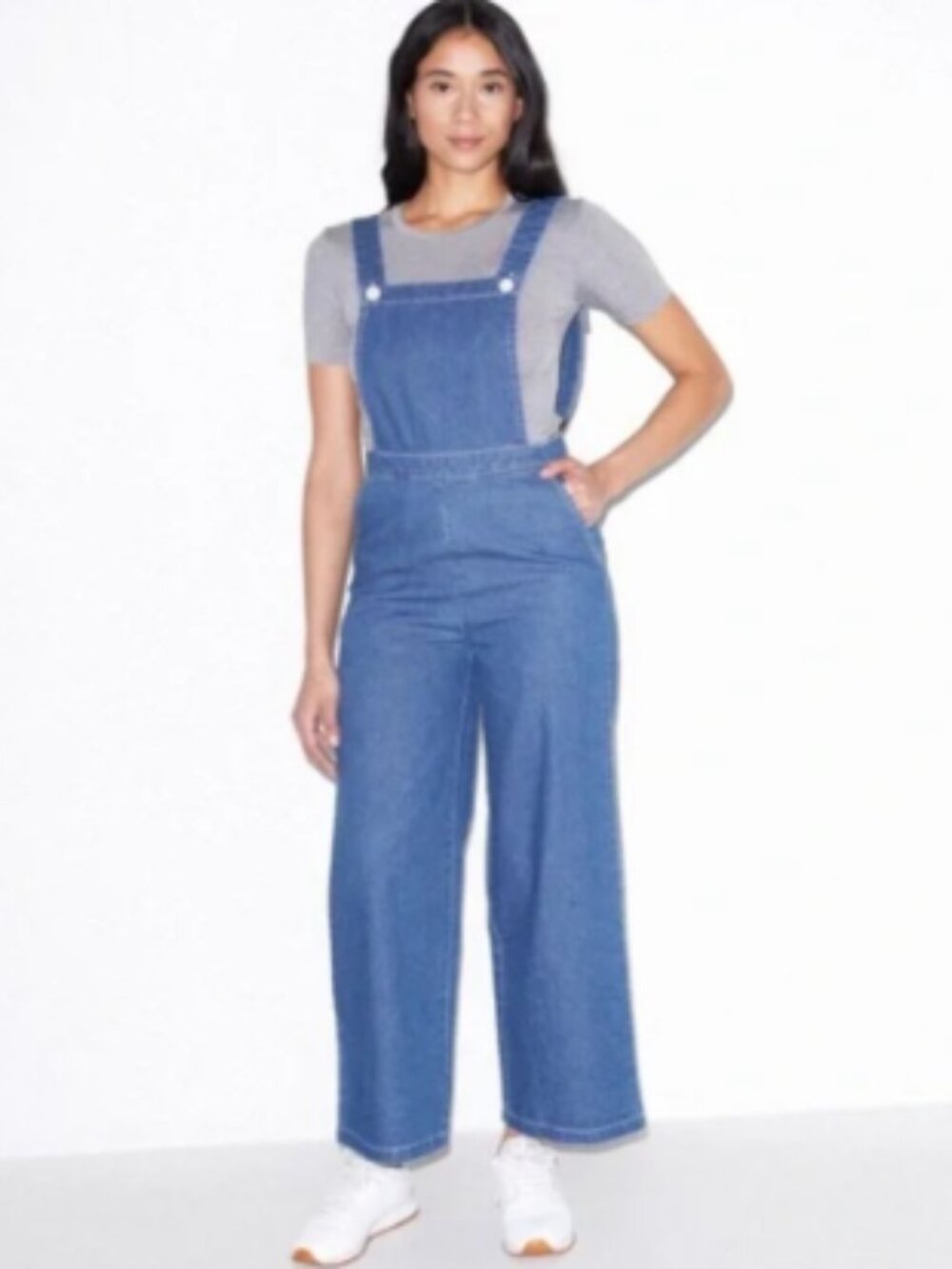 American Apparel Denim Overalls Blue Wide Leg Adjustable Strap Large NWT